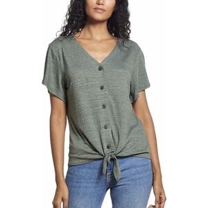 Weatherproof Vintage Ladies size XXL, front tie button up green short sleeve top